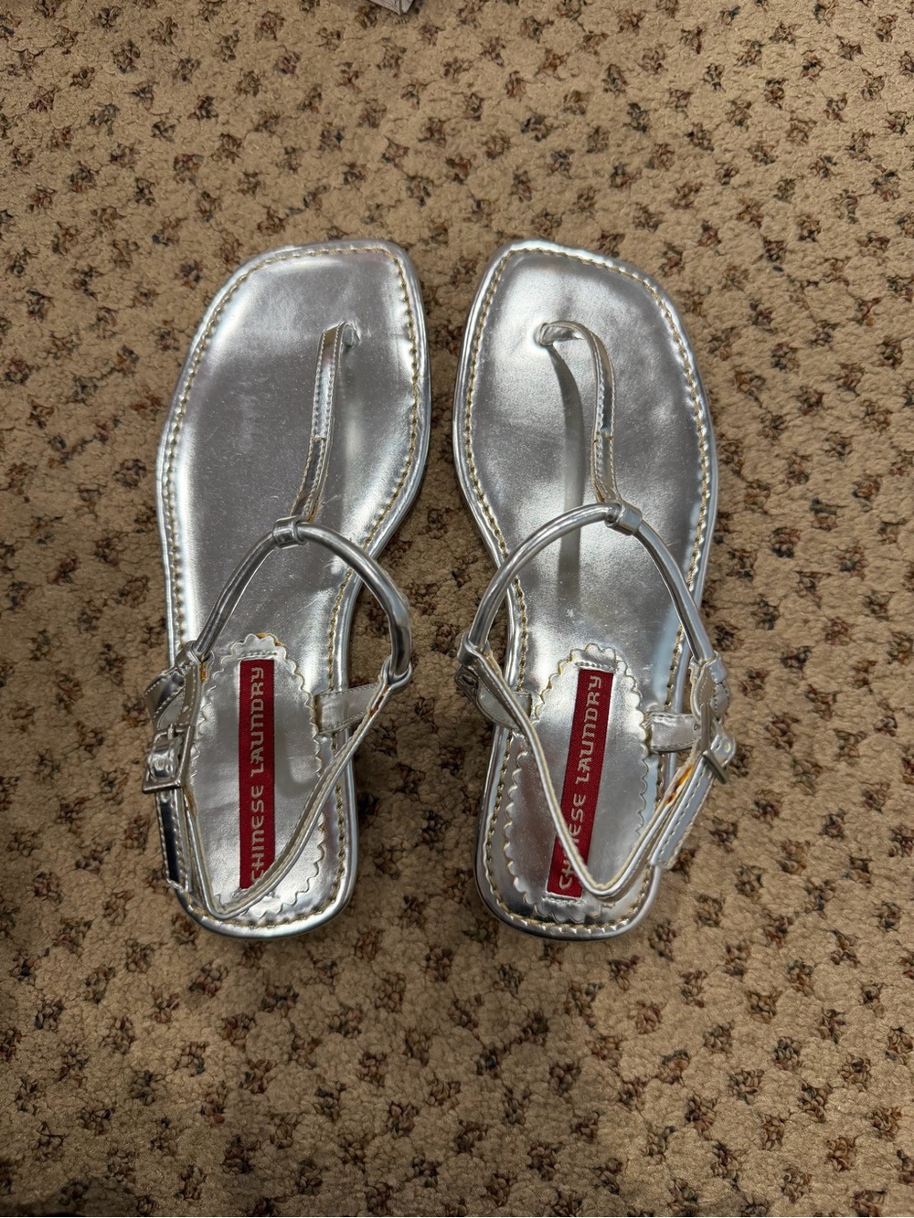 Chinese Laundry Metallic Silver T-Strap Sandals